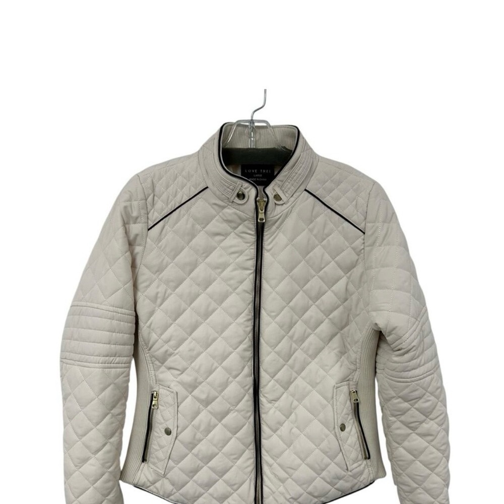 Love Tree Women's Ivory Quilted Puffer Jacket Size Large - Picture 2 of 7